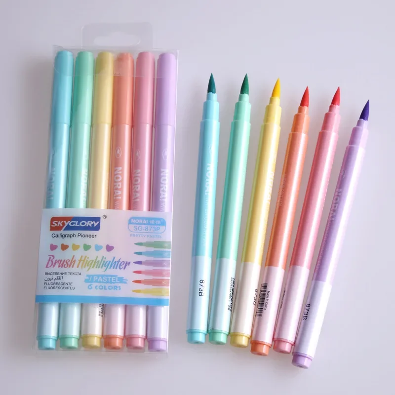 6Pcs/set Brush Highlighter Pen - đánh giá và giá Pastel Highlighter Set Double Ended