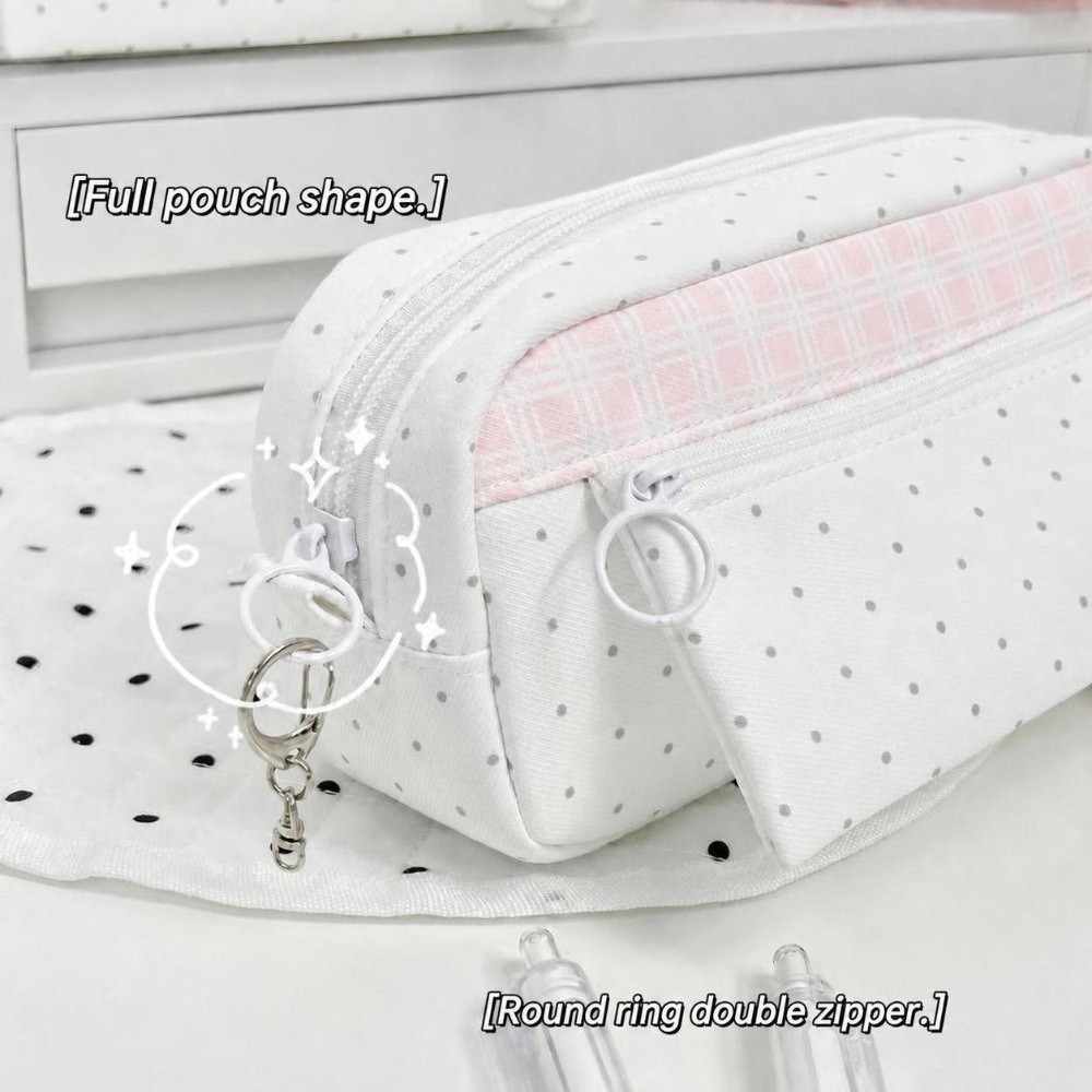 Aesthetic Polka Dot Plaid Penc - đánh giá và giá Aesthetic Large Pencil Case Pouch