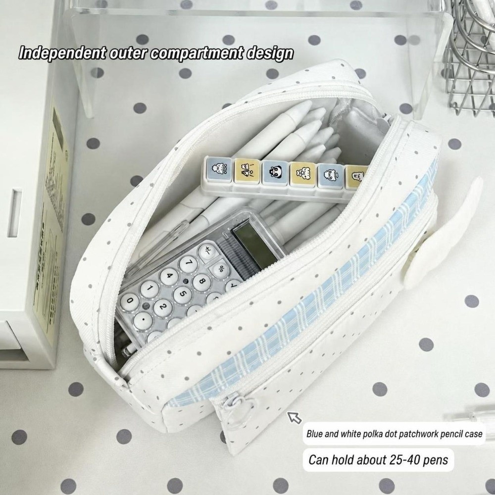 Aesthetic Polka Dot Plaid Penc - đánh giá và giá Aesthetic Large Pencil Case Pouch